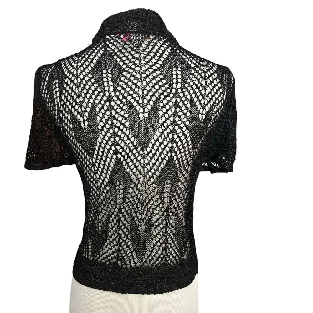 FRESH PRODUCE Size Small BLACK Stretch Cardigan Bolero Tie Front NEW - Picture 3 of 5